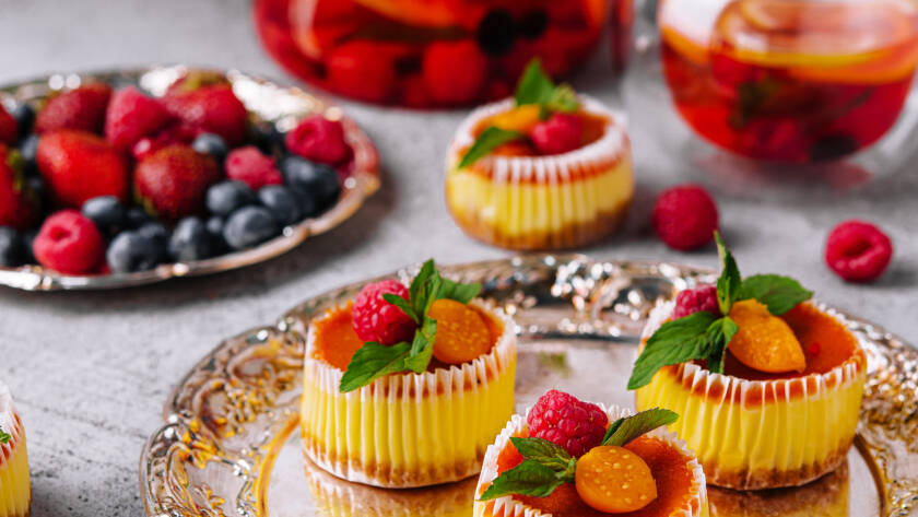 Mini cheesecake with apricot in muffin forms